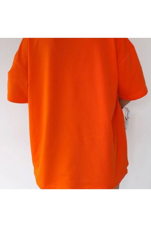 Unisex Orange Turuncu Bisiklet Yaka Pamuk Oversize ( Dar Kalıp Gelirse Iade Et )