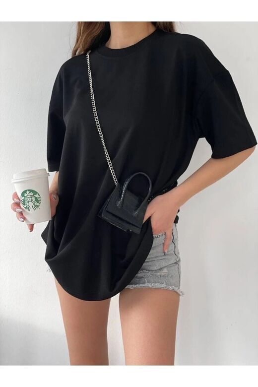 Kadın Oversize Baskısız Basic T-shirt