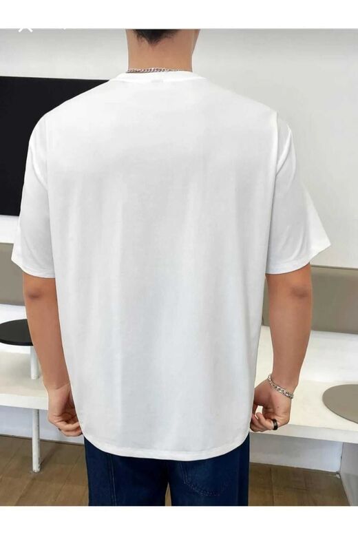 Minimal Kalp Baskılı Beyaz Oversize Tshirt