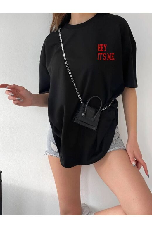Unisex Baskı Detaylı Oversize Basit T-Shirt