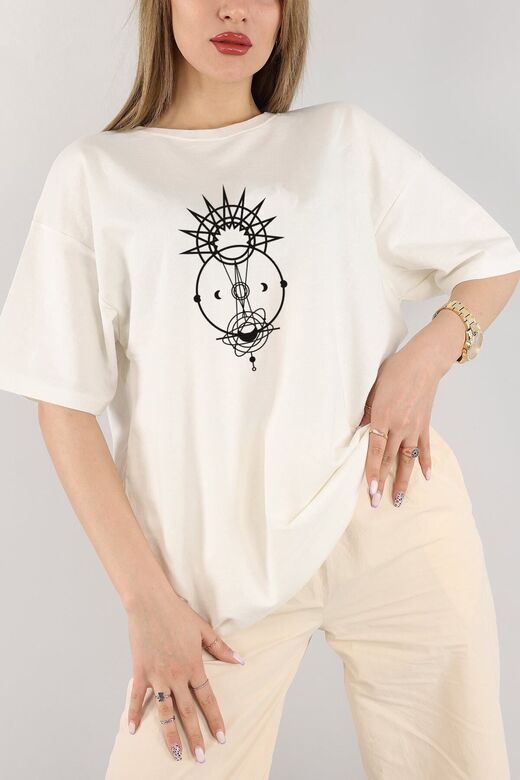 Unisex Baskı Detaylı Oversize Basit T-Shirt