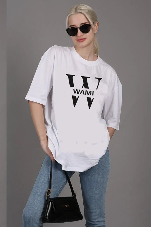 Unisex Baskı Detaylı Oversize Basit T-Shirt