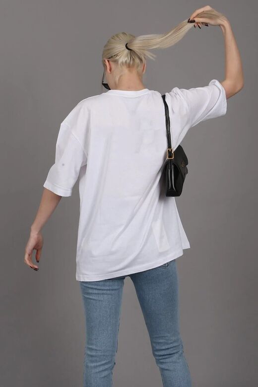 Unisex Baskı Detaylı Oversize Basit T-Shirt