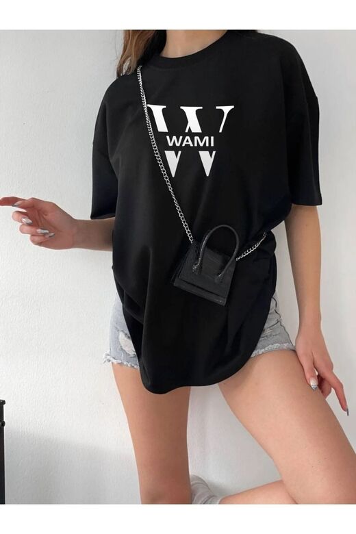 Unisex Baskı Detaylı Oversize Basit T-Shirt