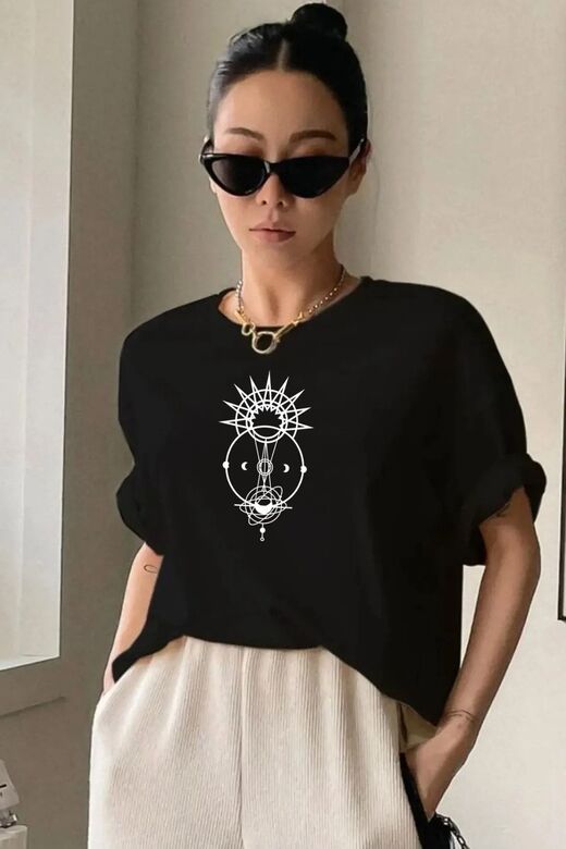 Unisex Baskı Detaylı Oversize Basit T-Shirt