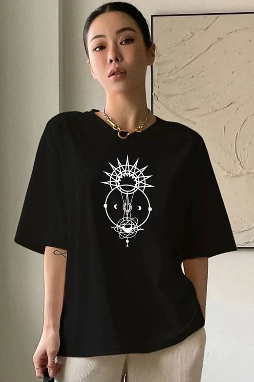 Unisex Baskı Detaylı Oversize Basit T-Shirt