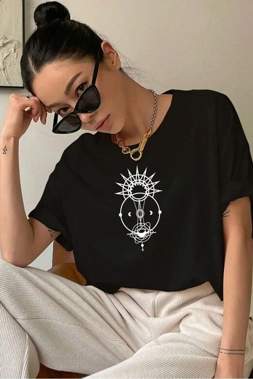 Unisex Baskı Detaylı Oversize Basit T-Shirt