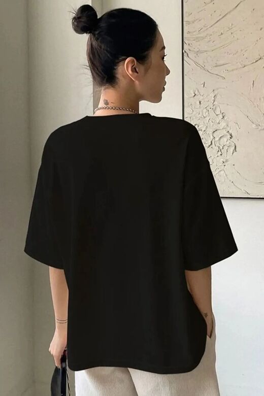 Unisex Baskı Detaylı Oversize Basit T-Shirt