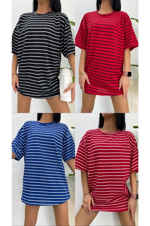 Çizgili Oversize 4 Li Paket T-shirt Büyük Kalıp Beybun Oneoff