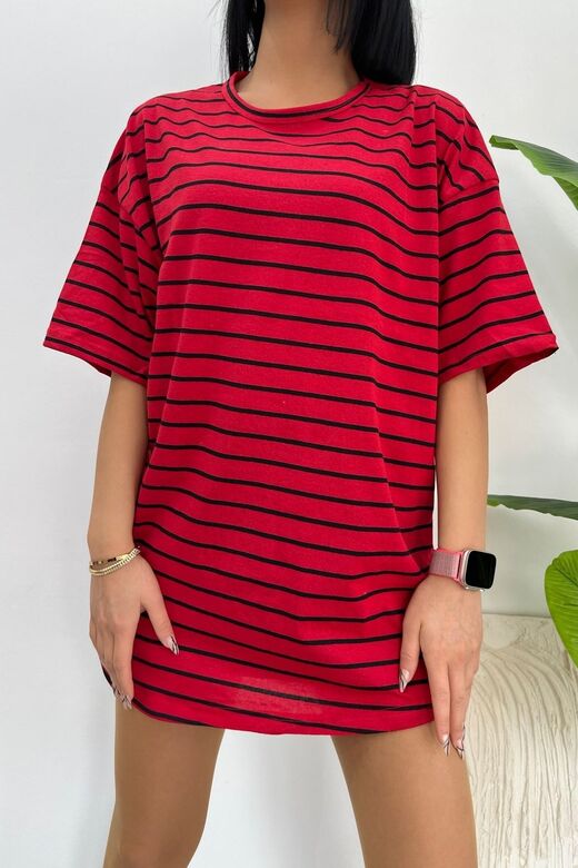 Çizgili Oversize 4 Li Paket T-shirt Büyük Kalıp Beybun Oneoff