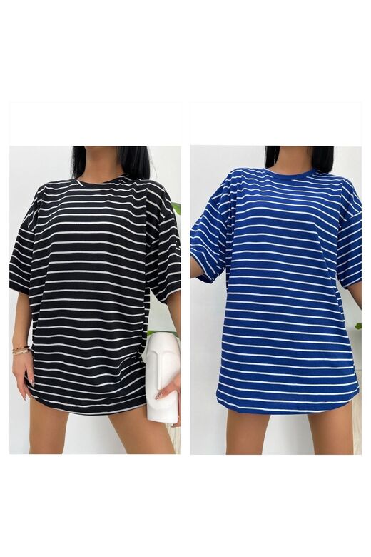 Çizgili Oversize 2 Li Paket T-shirt Büyük Kalıp Beybun Oneoff