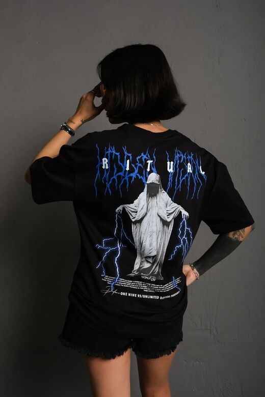 Ritual Baskılı Oversize Pamuk Tshirt Unisex