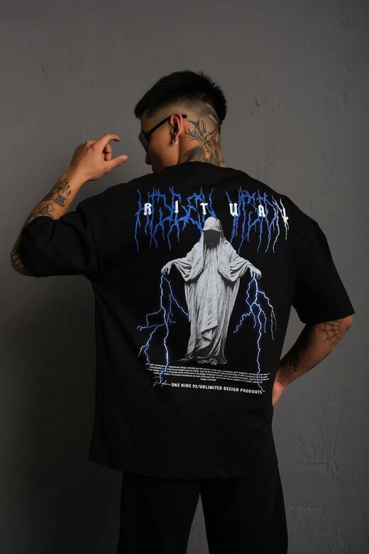 Ritual Baskılı Oversize Pamuk Tshirt Unisex