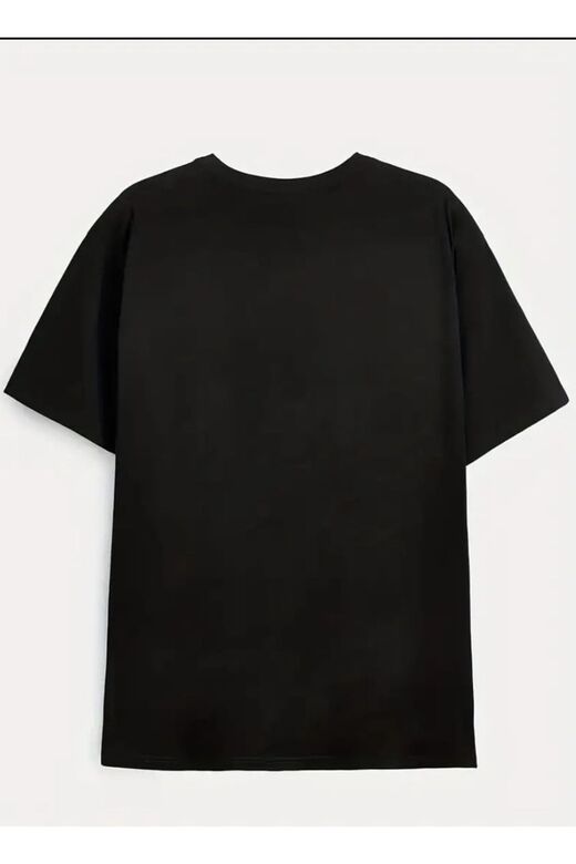 Kadın Baskılı Siyah-Beyaz Oversize V yaka T-shirt