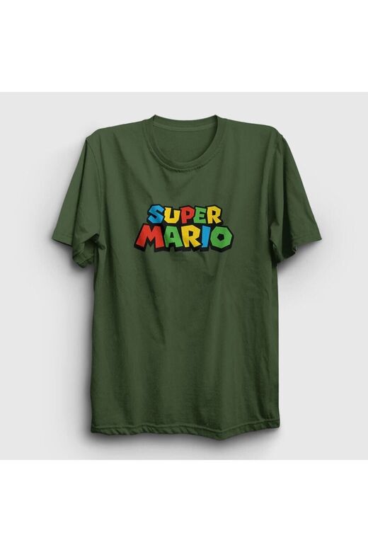 KOD:Presmono Unisex Haki Logo Oyun Super Mario T-shirt 324310tt