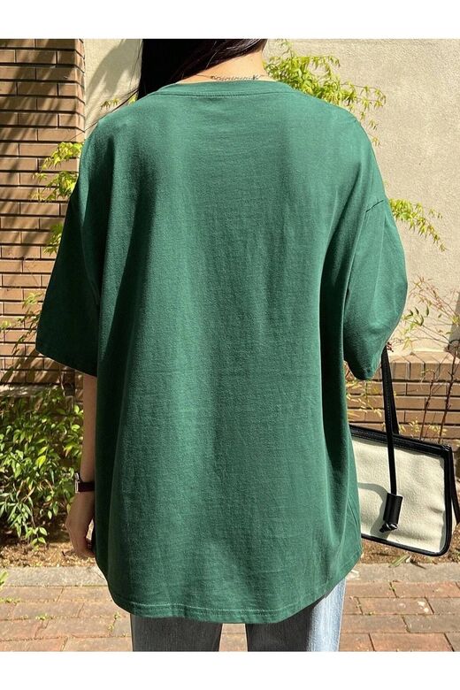 Kadın Nefti Yeşili Seize The Day Baskılı Oversize T-shirt