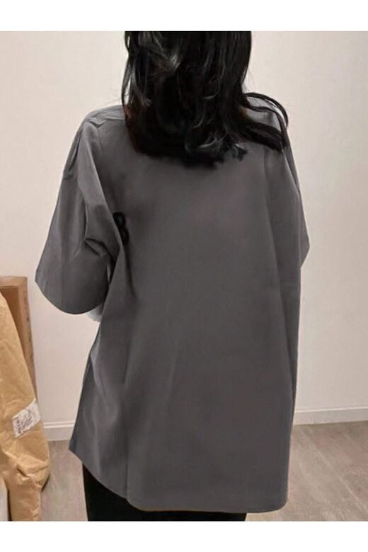 Kadın Füme Vintage Drink Baskılı Oversize T-shirt