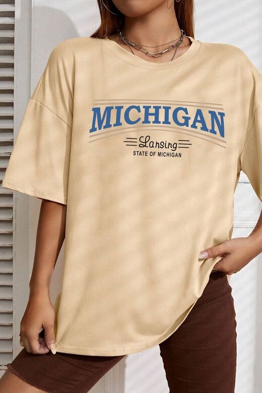 Unisex State Of Michigan Baskılı T-shirt