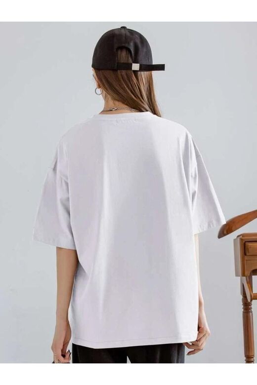 Kadın Beyaz Funny And Rich Baskılı Oversize T-Shirt