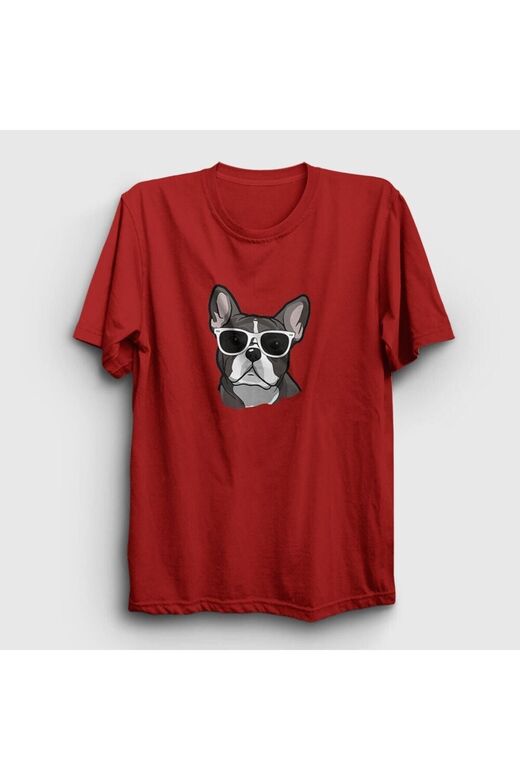 KOD:Presmono Unisex Kırmızı French Bulldog Köpek T-shirt 401330tt