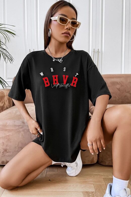 Unisex Bhvr Baskılı T-shirt