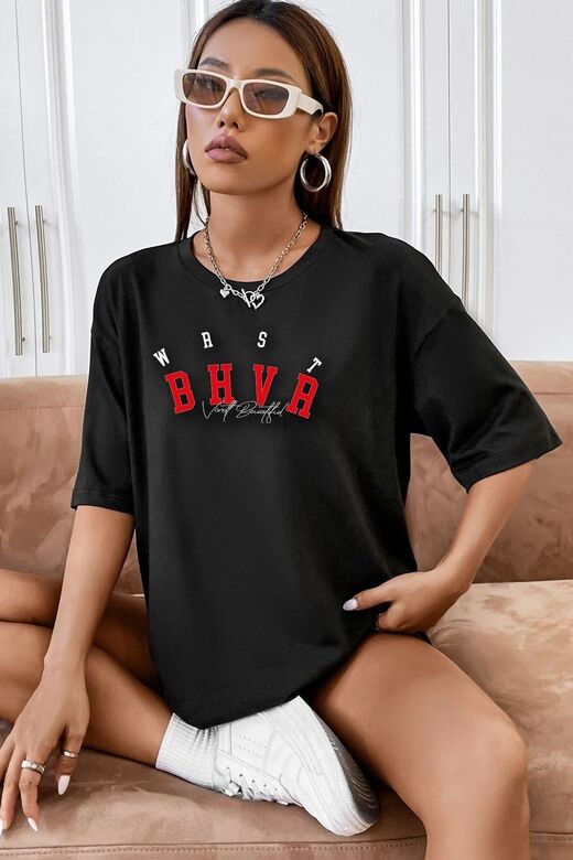 Unisex Bhvr Baskılı T-shirt