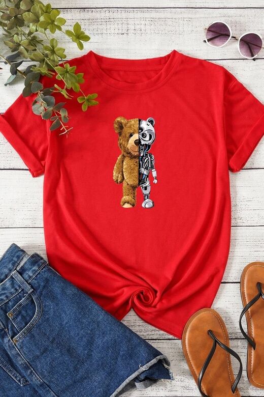Unisex Boys Bear Baskılı T-shirt