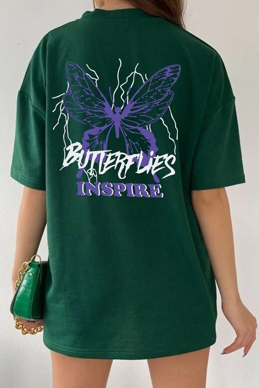 Unisex Butterfly & Letter Graphic Tasarım T-shirt