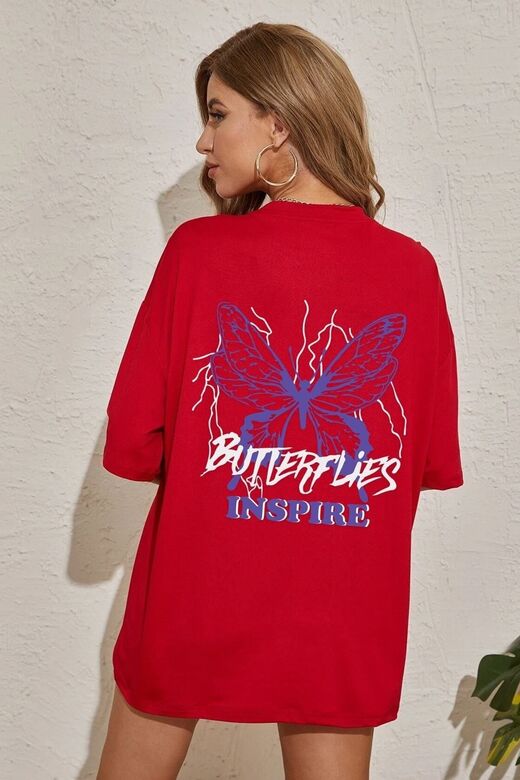 Unisex Butterfly & Letter Graphic Tasarım Tshirt