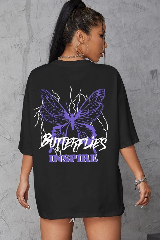 Unisex Butterfly & Letter Graphic Tasarım T-shirt