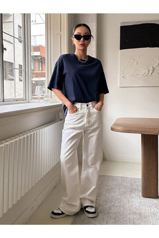 Kadın Lacivert Kind Hearted Baskılı Oversize T-shirt