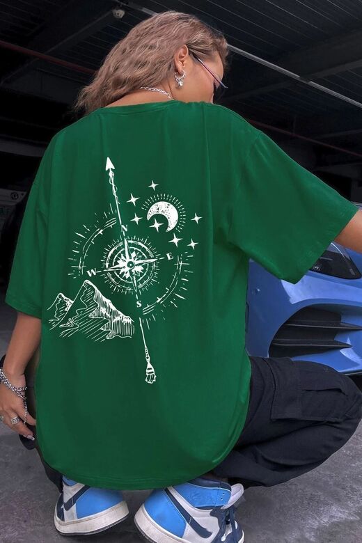 Unisex Pusula Baskılı T-shirt