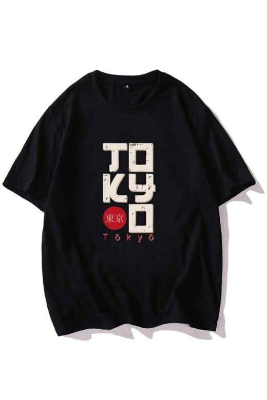 Erkek Siyah T-shirt Tokyo Baskılı Oversize Tişört