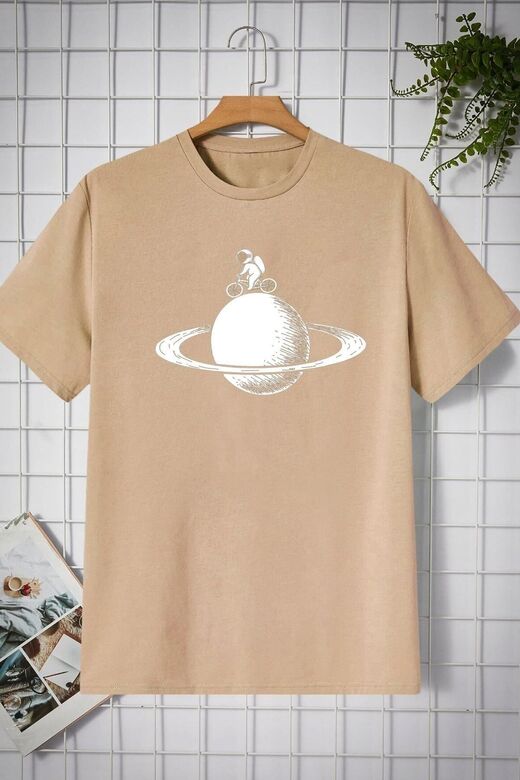 Unisex Astronaut Rides Baskılı T-shirt