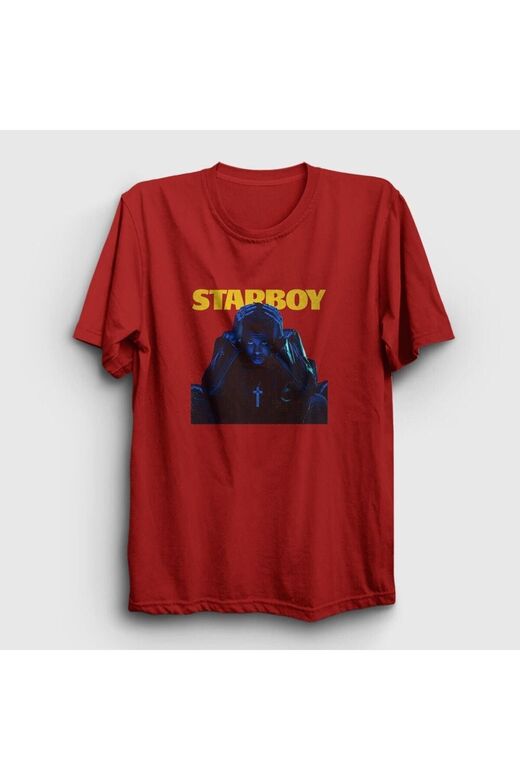 KOD:Presmono Unisex Kırmızı Starboy Cover The Weeknd T-shirt 159487tt