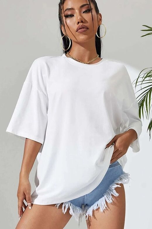 Kadın Beyaz Love Yourself Baskılı Oversize T-shirt