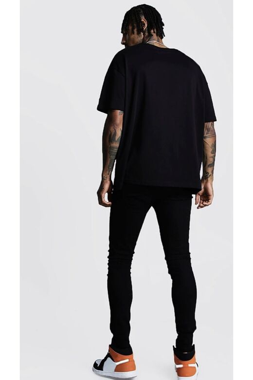 Erkek Siyah Oversize Savage Baskılı T-shirt