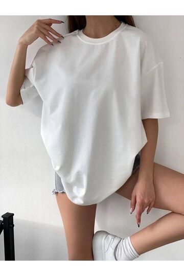 Kadın Oversize Baskısız Basic T-shirt