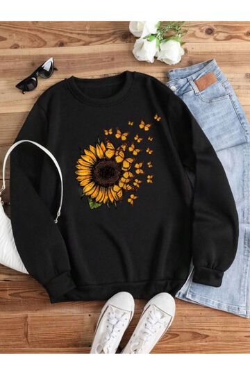 unisex baskılı sweatshirt  bisiklet yaka