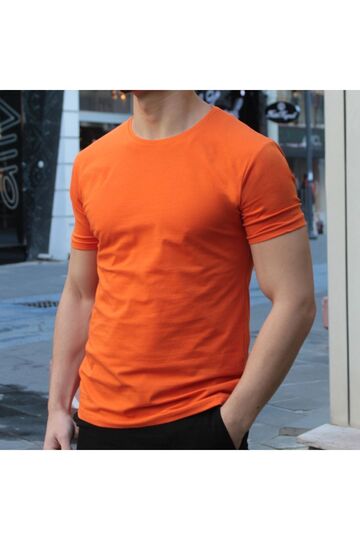 Erkek  Turuncu  Bisiklet Yaka Slim Fit T-shirt