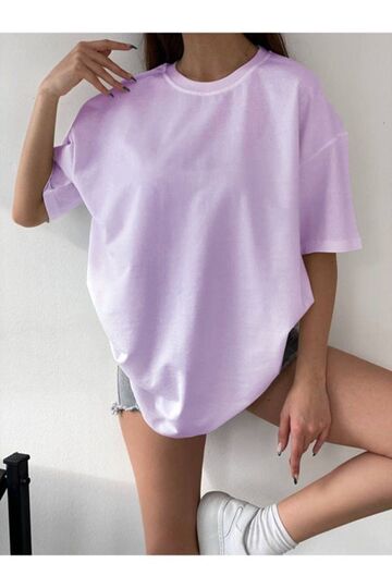 Unisex Gri Bisiklet Yaka Pamuk Oversize Boyfriend T-shirt