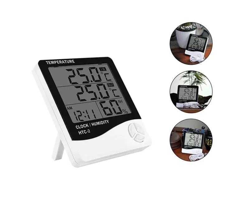 HTC-2 Dijital Termometre Higrometre Sıcaklık Nem Ölçer Saat ve Alarm