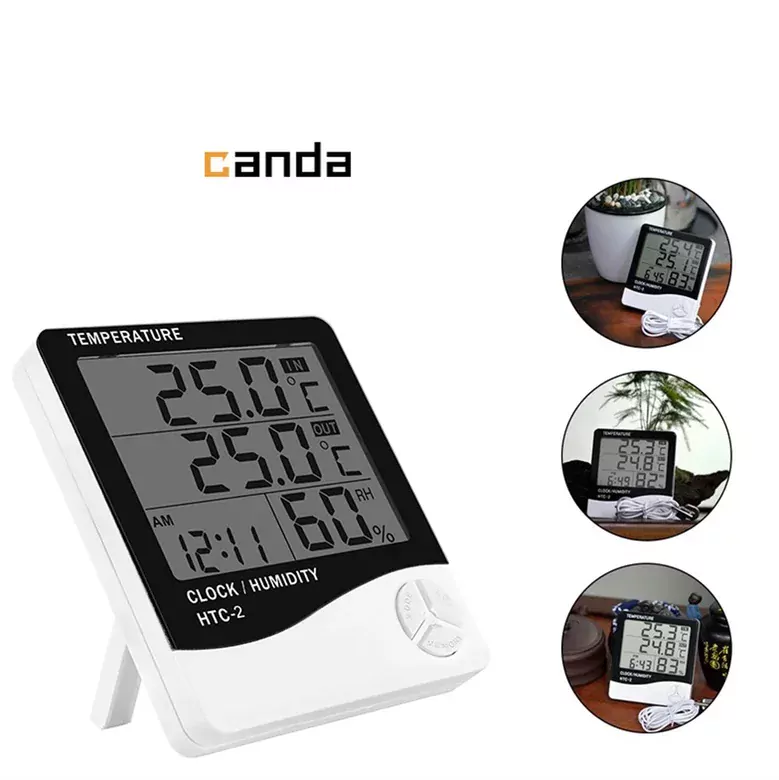 HTC-2 Dijital Termometre Higrometre Sıcaklık Nem Ölçer Saat ve Alarm