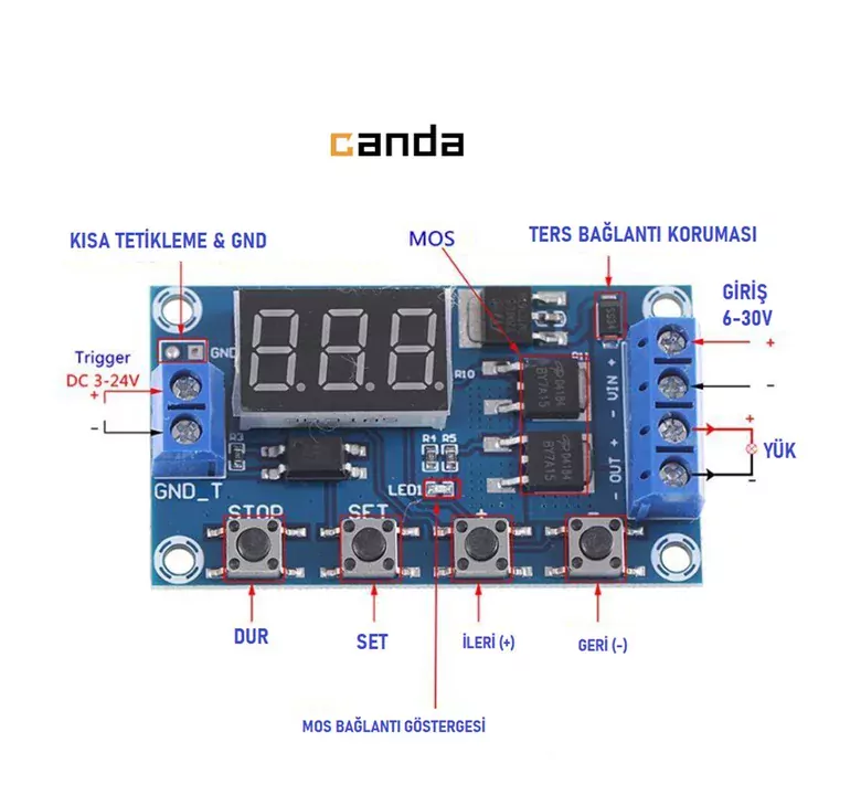 DC 6-30V Zaman Ayarlı Geciktirmeli 12V 24V Led Ekran Zaman Rölesi