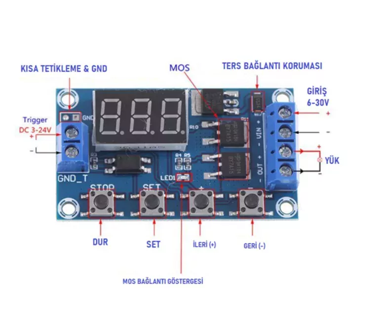 DC 6-30V Zaman Ayarlı Geciktirmeli 12V 24V Led Ekran Zaman Rölesi