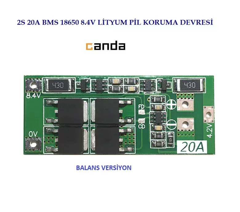2S 20A BMS 8.4V 18650 Korumalı Lityum Pil Şarj Koruma Devresi