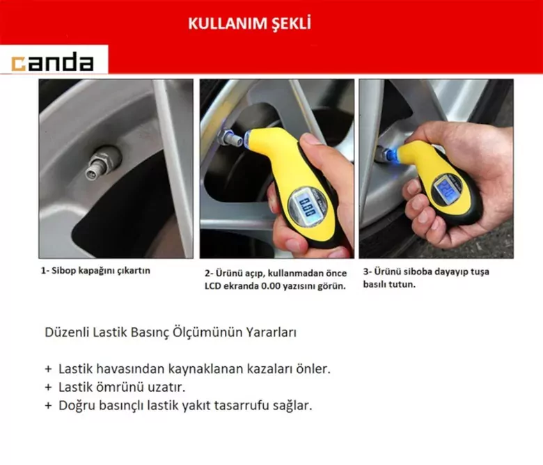 LCD Ekranlı Dijital Lastik Hava Basınç Ölçer LCD Ekranlı Dijital Lastik Hava Basınç Ölçer