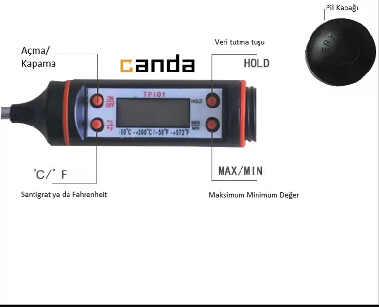 Dijital LCD Gıda Termometresi Yemek Mutfak Termometre Pil Hediye