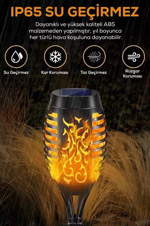 4 Adet Alev Efektli Meşale Solar Led Güneş Enerjili Bahçe Lambası Aydınlatması Armatür 50 Cm