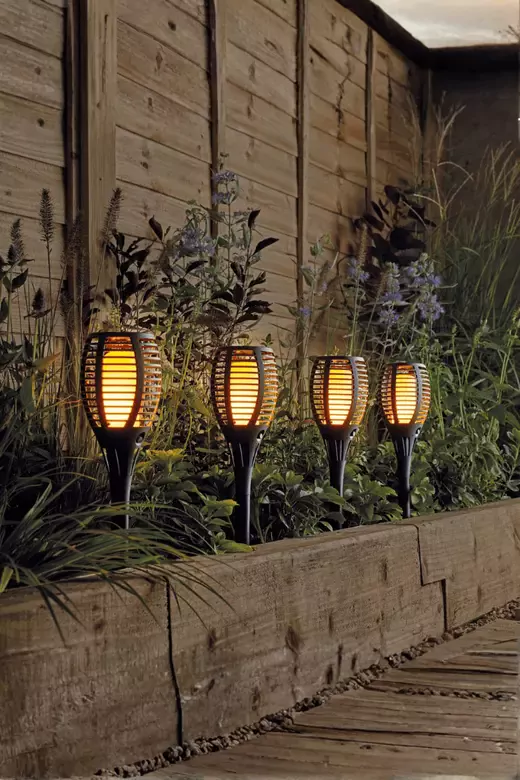 4 Adet Alev Efektli Meşale Solar Led Güneş Enerjili Bahçe Lambası Aydınlatması Armatür 50 Cm